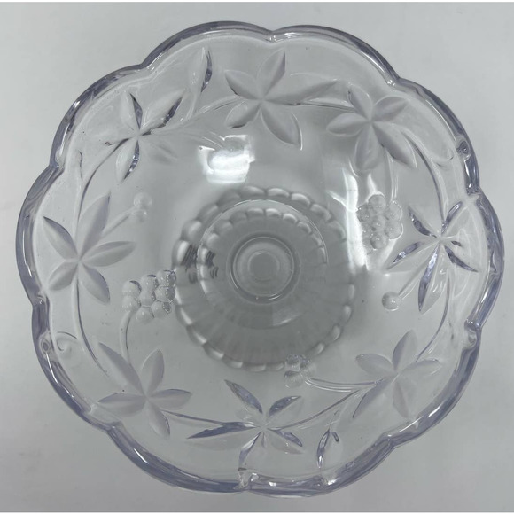Floral Frosted / Clear Grape & Leaf Pedestal Dish 4‎ 1/2" Tall - Picture 3 of 4
